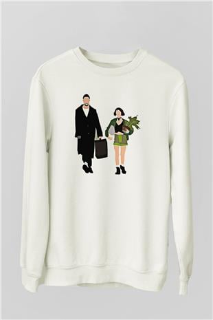 Leon Baskılı Beyaz Unisex Sweatshirt