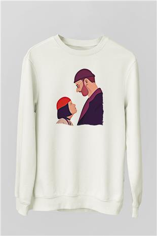 Leon Baskılı Beyaz Unisex Sweatshirt