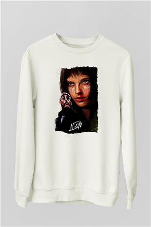 Leon Baskılı Beyaz Unisex Sweatshirt