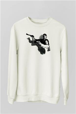 Leon Baskılı Beyaz Unisex Sweatshirt