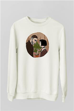 Leon Baskılı Beyaz Unisex Sweatshirt