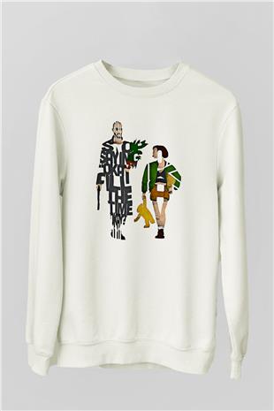 Leon Baskılı Beyaz Unisex Sweatshirt