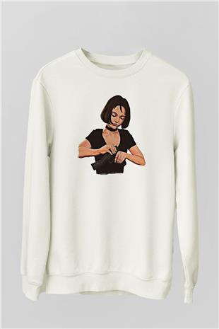 Leon Baskılı Beyaz Unisex Sweatshirt