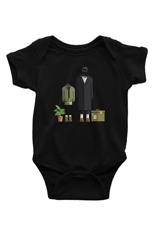 Leon Baskılı Unisex Siyah Bebek Body - Zıbın
