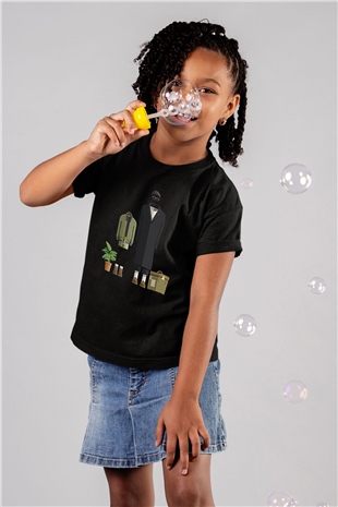 Leon Baskılı Unisex Siyah Çocuk Tişört - Tshirt