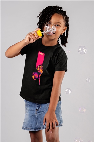 Leon Baskılı Unisex Siyah Çocuk Tişört - Tshirt
