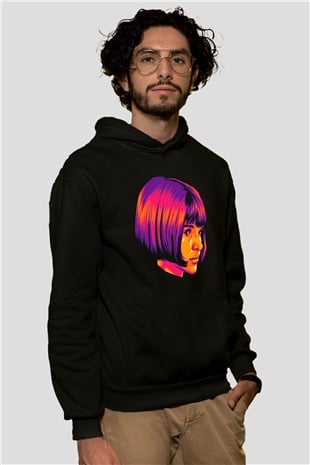 Leon Baskılı Unisex Siyah Hoodie