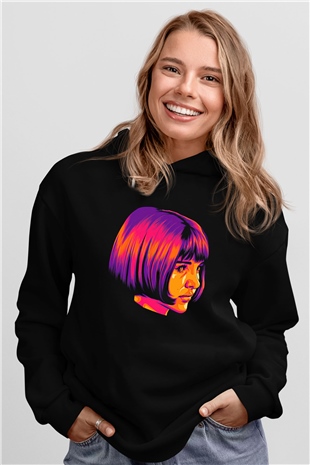 Leon Baskılı Unisex Siyah Hoodie