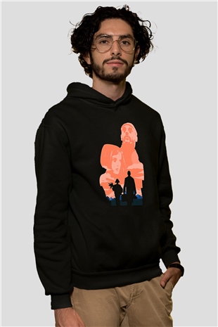 Leon Baskılı Unisex Siyah Hoodie