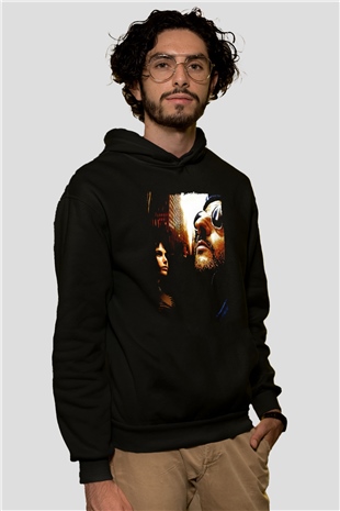 Leon Baskılı Unisex Siyah Hoodie