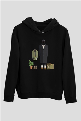 Leon Baskılı Unisex Siyah Hoodie