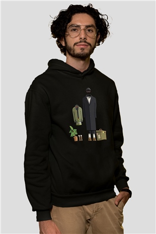Leon Baskılı Unisex Siyah Hoodie