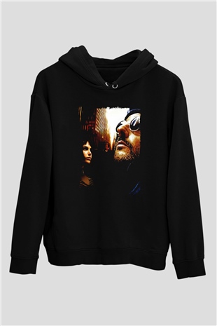Leon Baskılı Unisex Siyah Hoodie