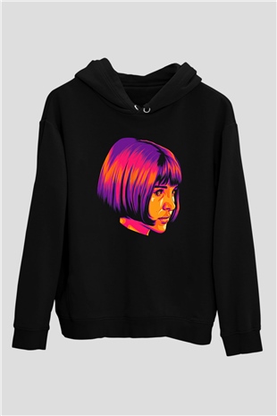 Leon Baskılı Unisex Siyah Hoodie