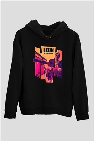 Leon Baskılı Unisex Siyah Hoodie