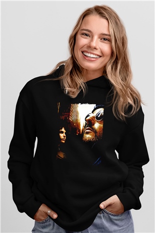 Leon Baskılı Unisex Siyah Hoodie