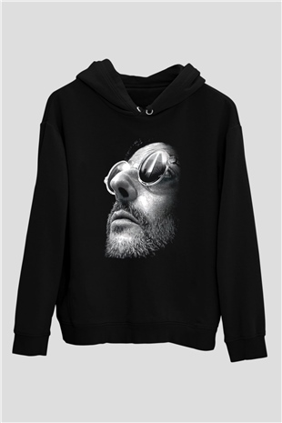 Leon Baskılı Unisex Siyah Hoodie