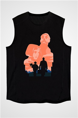 Leon Baskılı Unisex Siyah Kolsuz Tişört - Tshirt