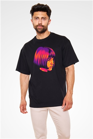 Leon Baskılı Unisex Siyah Oversize Tişört - Tshirt