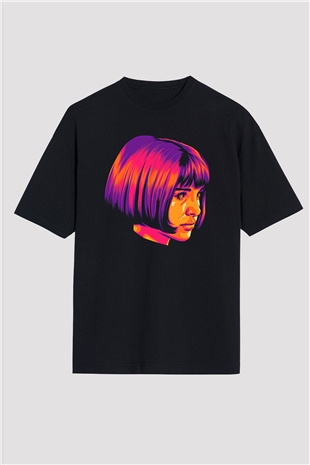 Leon Baskılı Unisex Siyah Oversize Tişört - Tshirt