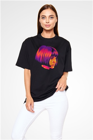 Leon Baskılı Unisex Siyah Oversize Tişört - Tshirt