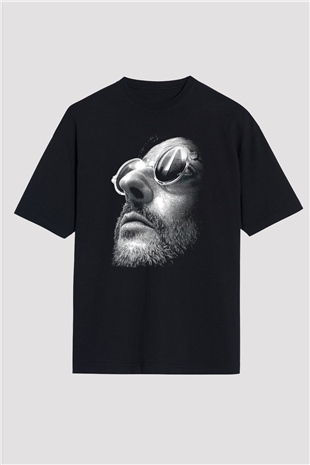 Leon Baskılı Unisex Siyah Oversize Tişört - Tshirt