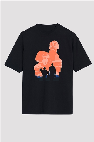 Leon Baskılı Unisex Siyah Oversize Tişört - Tshirt