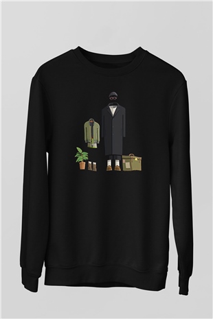 Leon Baskılı Unisex Siyah Sweatshirt