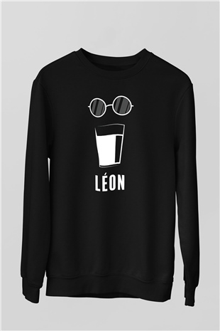 Leon Baskılı Unisex Siyah Sweatshirt