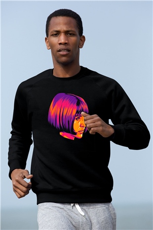 Leon Baskılı Unisex Siyah Sweatshirt