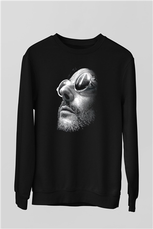 Leon Baskılı Unisex Siyah Sweatshirt