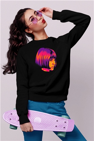 Leon Baskılı Unisex Siyah Sweatshirt