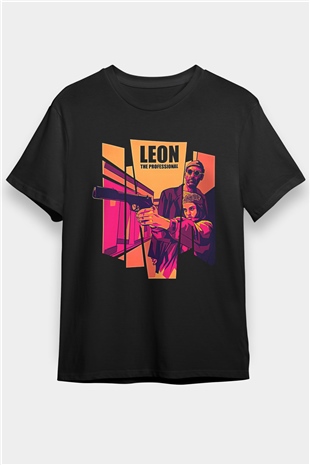 Leon Baskılı Unisex Siyah Tişört - Tshirt
