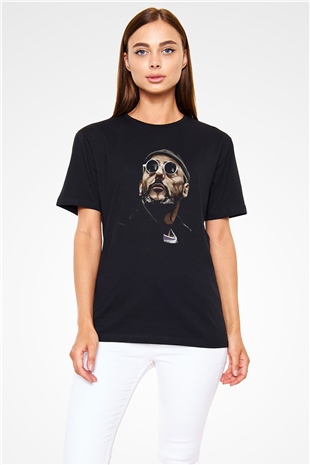 Leon Baskılı Unisex Siyah Tişört - Tshirt