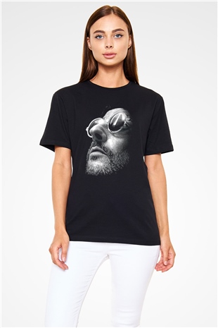 Leon Baskılı Unisex Siyah Tişört - Tshirt