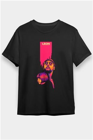 Leon Baskılı Unisex Siyah Tişört - Tshirt