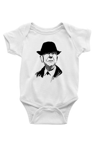 Leonard Cohen Baskılı Beyaz Unisex Bebek Body - Zıbın