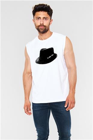 Leonard Cohen Baskılı Beyaz Unisex Kolsuz Tişört - Tshirt