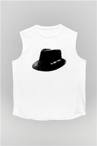 Leonard Cohen Baskılı Beyaz Unisex Kolsuz Tişört - Tshirt