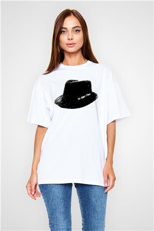 Leonard Cohen Baskılı Beyaz Unisex Oversize Tişört - Tshirt