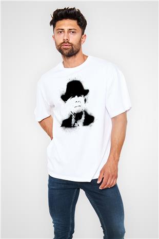 Leonard Cohen Baskılı Beyaz Unisex Oversize Tişört - Tshirt