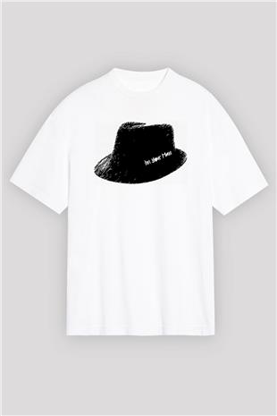 Leonard Cohen Baskılı Beyaz Unisex Oversize Tişört - Tshirt