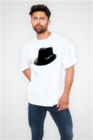 Leonard Cohen Baskılı Beyaz Unisex Oversize Tişört - Tshirt