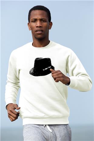 Leonard Cohen Baskılı Beyaz Unisex Sweatshirt