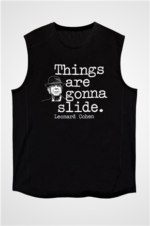 Leonard Cohen Baskılı Unisex Siyah Kolsuz Tişört - Tshirt