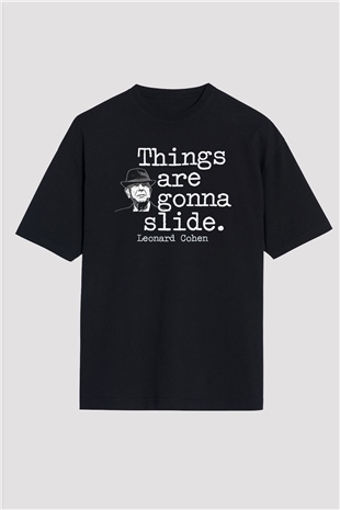 Leonard Cohen Baskılı Unisex Siyah Oversize Tişört - Tshirt