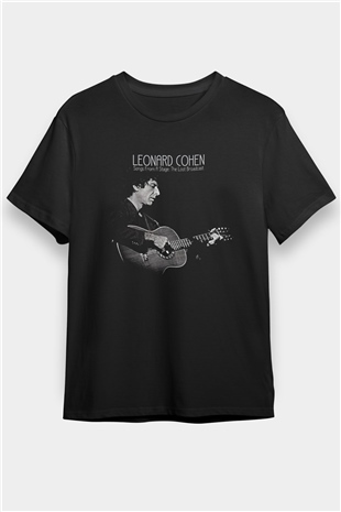 Leonard Cohen Baskılı Unisex Siyah Tişört - Tshirt