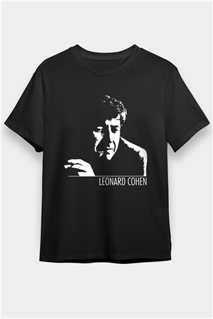 Leonard Cohen Baskılı Unisex Siyah Tişört - Tshirt