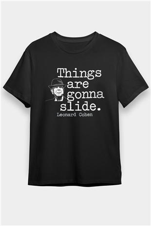 Leonard Cohen Baskılı Unisex Siyah Tişört - Tshirt