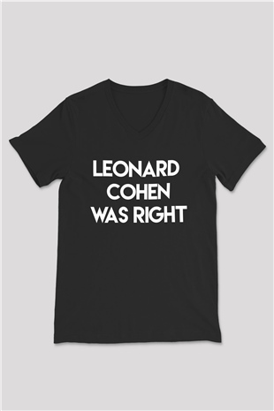 Leonard Cohen Baskılı Unisex Siyah V Yaka Tişört - Tshirt